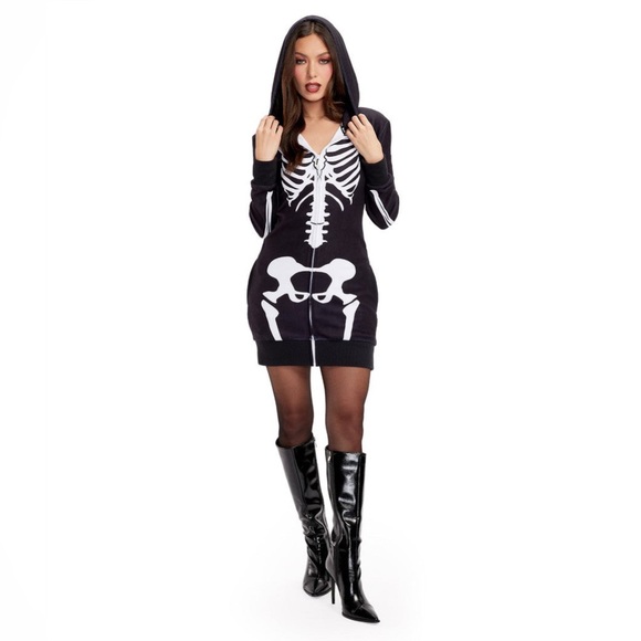 Tipsy Elves Other - Tipsy Elves Black and White Skeleton Hooded Dress
